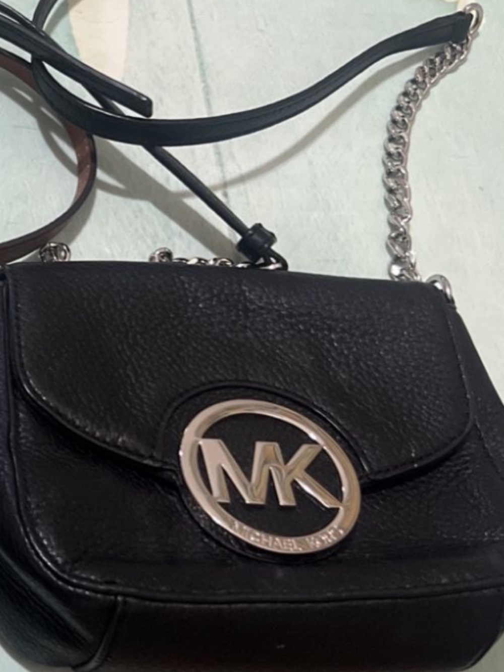 Michael Kors Black Pebbled Leather MK Logo Chain Crossbody each sold separately